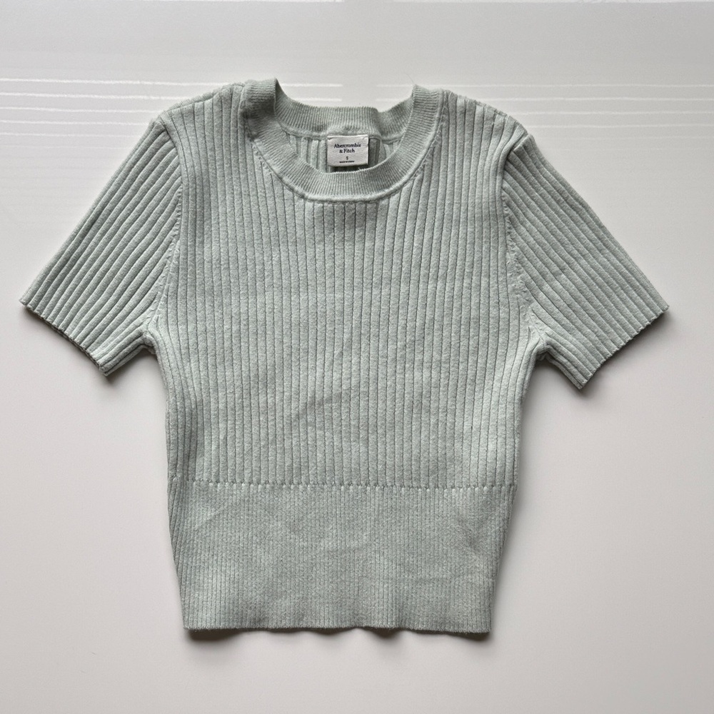 Abercrombie & Fitch Light Green Ribbed Knit Top